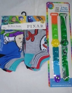 lot 769 image: Pixar Disney Socks (10 pr.), Pop It Bracelets