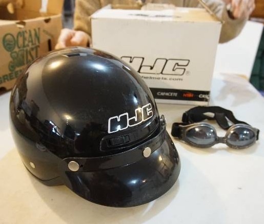 lot 74 image: Motorcycle Helmet Black HJC and Goggles