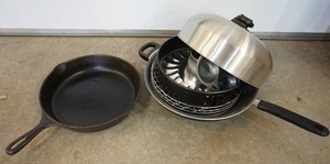 lot 56 image: Small Housewares Cast Iron Skillet Fry Pan, Turbo Cooker 4 Pc. Cooking System