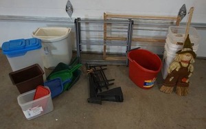 lot 87 image: Housewares Garage Laundry Drying Racks, Plastic Storage Containers Etc...