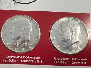 KENNEDY HALF DOLLAR MEMORIAL 2 COIN SET BOTH 1964