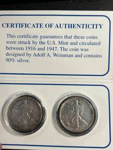 US WALKING LIBERTY HALF DOLLAR 2 COIN SET 1917 1944