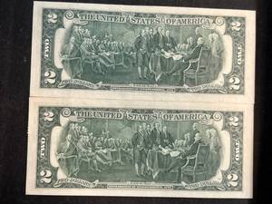 2 US 1976 $2 BILLS 1 POSTAGE STAMPED