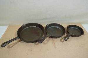 3 Cast Iron Skillets 6.5, 8 & 10.5