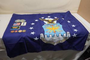 US Air Force Flag and Assorted Military Medallions