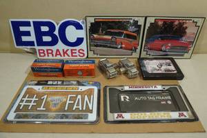 Assorted Automotive Items - Antique Westinghouse Bulbs, Plate Frames, Pictures
