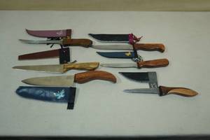 Assorted Wood Handle Kitchen Knives
