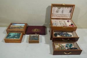 Assorted Trinket and Jewelry Boxes with Jewelry