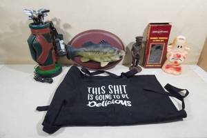 Assorted Novelty and Vintage Items - Wall Fish, Golf Bag Phone