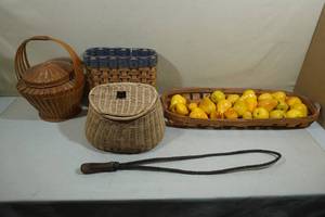 Wicker Baskets, Fishing Creel, Decorative Pears, Antique Rug Beater