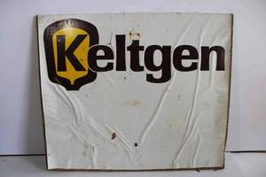 lot 2 image: Keltgen Seed sign. Wooden with decal, 2 sided, 19x16