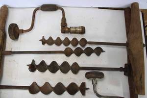 lot 59 image: Five Dynamite Drills and Three Vintage Braces & Bits