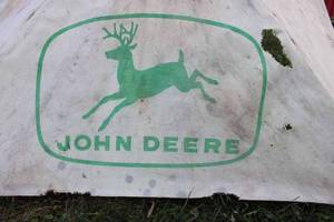 lot 68 image: Vintage John Deere Umbrella with Post - Missing Mounting Bracket, has some holes and patches