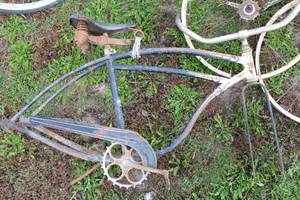 lot 97 image: Pair of antique bicycles, one is a skip tooth