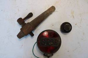 lot 152 image: Misc lot of antique headlight, rear stop light, antique projector, etc