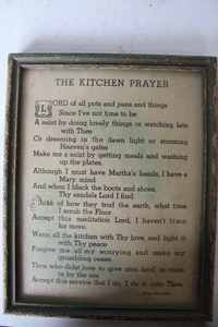 lot 170 image: Lot of green glassware, kitchen prayer picture, star rug beater, vintage cowboy hankie