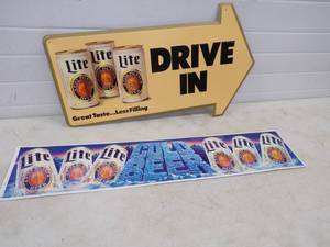 lot 107 image: 2 Metal Miller Light Beer Signs RARE 