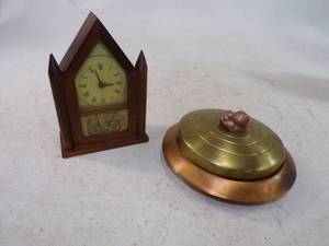 lot 29 image: Rare Burroughs Clock and Copper Brass Chase Relish Dish