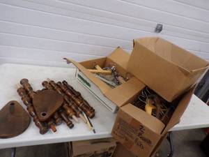 lot 111 image: Wooden Clothes Hangers and Mid Modern Plant Stand