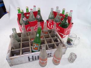 lot 41 image: Vintage Lot of Coca Cola 7up Hires and more with Hires Crate