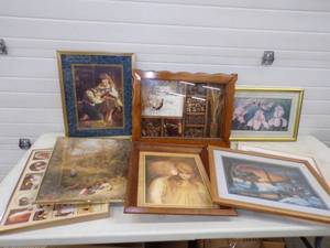 lot 45 image: Lot of Vintage Artwork Prints and Cool Shadow Box Display