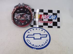 lot 98 image: Lot of Racing Dcor Dale Earnhardt Clock Nascar Racing Tin Sign