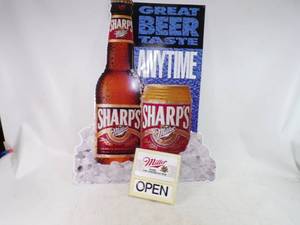 lot 88 image: Vintage Miller Open  Closed Sign and Sharps Tin Sign