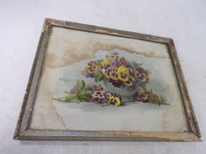 lot 158 image: Vintage Paul De Lonprie Pansie Lithograph 1896 Even With Water Damage Very collectable