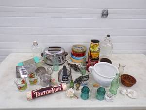 lot 203 image: Vintage Lot of Coffee cans Garfield Coffee Mugs, Toaster and much more
