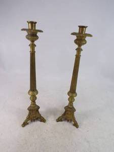 lot 31 image: 2 Antique Alter Brass Candle Sticks From the Old St. Paul Lutheran Church Fantastic Pieces