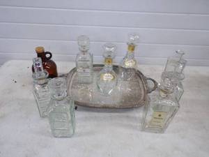 lot 230 image: Collection of Bourbon Bottles, Antique Serving Tray