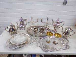 lot 232 image: Fantastic Collection of Silver Plated Coffee Pots, Trays and more