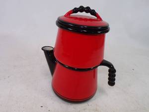 lot 248 image: Desirable Vollrath Double Decker Red Porcelain Coffee Pot