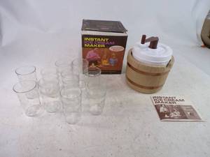 lot 247 image: Never used vintage Eagle Ice Cream Maker and Mid Modern Etched Glass Glasses