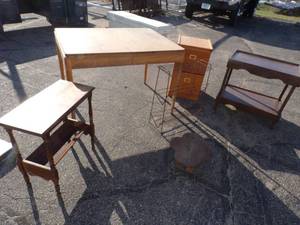 lot 271 image: Wood Table, Serving Table, File Cabinet and more