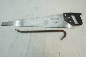 lot 135 image: hand saw, crow bar