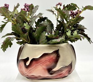 lot 155 image: Ceramic ROYAL COPLEY Pot with Artificial Floral and ROYAL COPLEY Wren Figurine and Dried Floral Paperweight