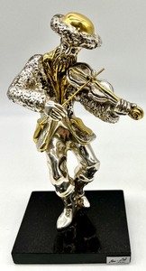 lot 102 image: Vintage H. KARSHI BEN ZION .925 Sterling Silver Marked Hassid Fiddler Violinist, Judacia Art Sculptures