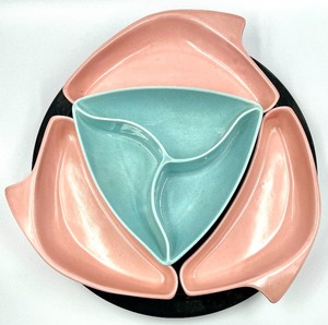 lot 200 image: Vintage Mid Century Modern Retro STANA ANITA WARE Lazy Susan Appetizer Platter in Pink and Blue