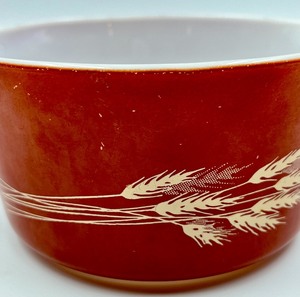 lot 204 image: 2 Vintage PYREX Autumn Harvest Rust Colored Pattern 6 x 3 Casserole Bowl Dish #473-B