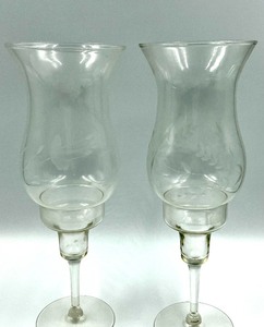 lot 207 image: Vintage Glass - Etched &nbspHurricane 2 Piece Taper Candlestick Holders, Coupe Glasses, Sugar Bowl and Pitchers
