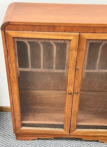 lot 193 image: Vintage Art Deco Wooden Curio Cabinet with Glass Doors and Waterfall Design