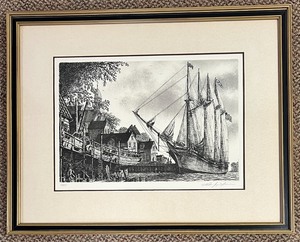 lot 219 image: THE SCHOONER WILIAM L WHITE By ALAN JAY CAINES  Framed Art, First in a Series of Four Hand-Signed Etchings