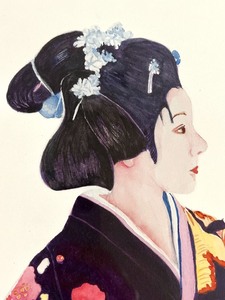 lot 229 image: Artist Signed Woman in Dark Kimono Framed Artwork by KATHY MOGELSON