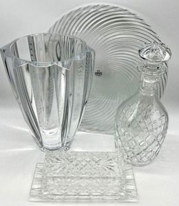 lot 245 image: CROWN CORNING Platter, Crystal Vase and Decanter