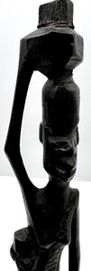 lot 295 image: Elongated Hand-carved South African Wooden Figures Carrying Baskets on Head with Carved Wood Hair Pins