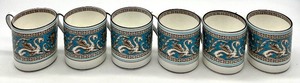 lot 109 image: Set of 6 WEDGWOOD FLORENTINE Turquoise W2714 Signed Demitasse  Espresso Cups and Saucers