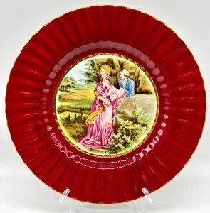 lot 311 image: 2 ROYAL VICTORIA WADE ENGLAND POTTERY Plates, 1 AYNSLEY England Bone China Plate & 1 EMPIRE WARE ENGLAND Gold Pedestal Bowl with Victorian Scene