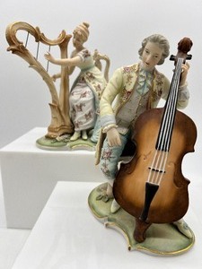 lot 359 image: Vintage Pair of ARNART Creation - Japan - Harp and Cello Players Figurines