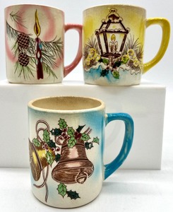 lot 10 image: Vintage Japan Holiday Themed Coffee Cups, German Ceramic Handprinted Angel & LABELLE CHINA Plate